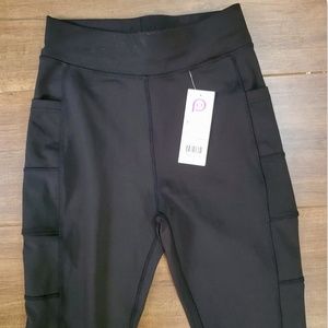 New PopFit Plain All Black Athletic Leggings Sz M